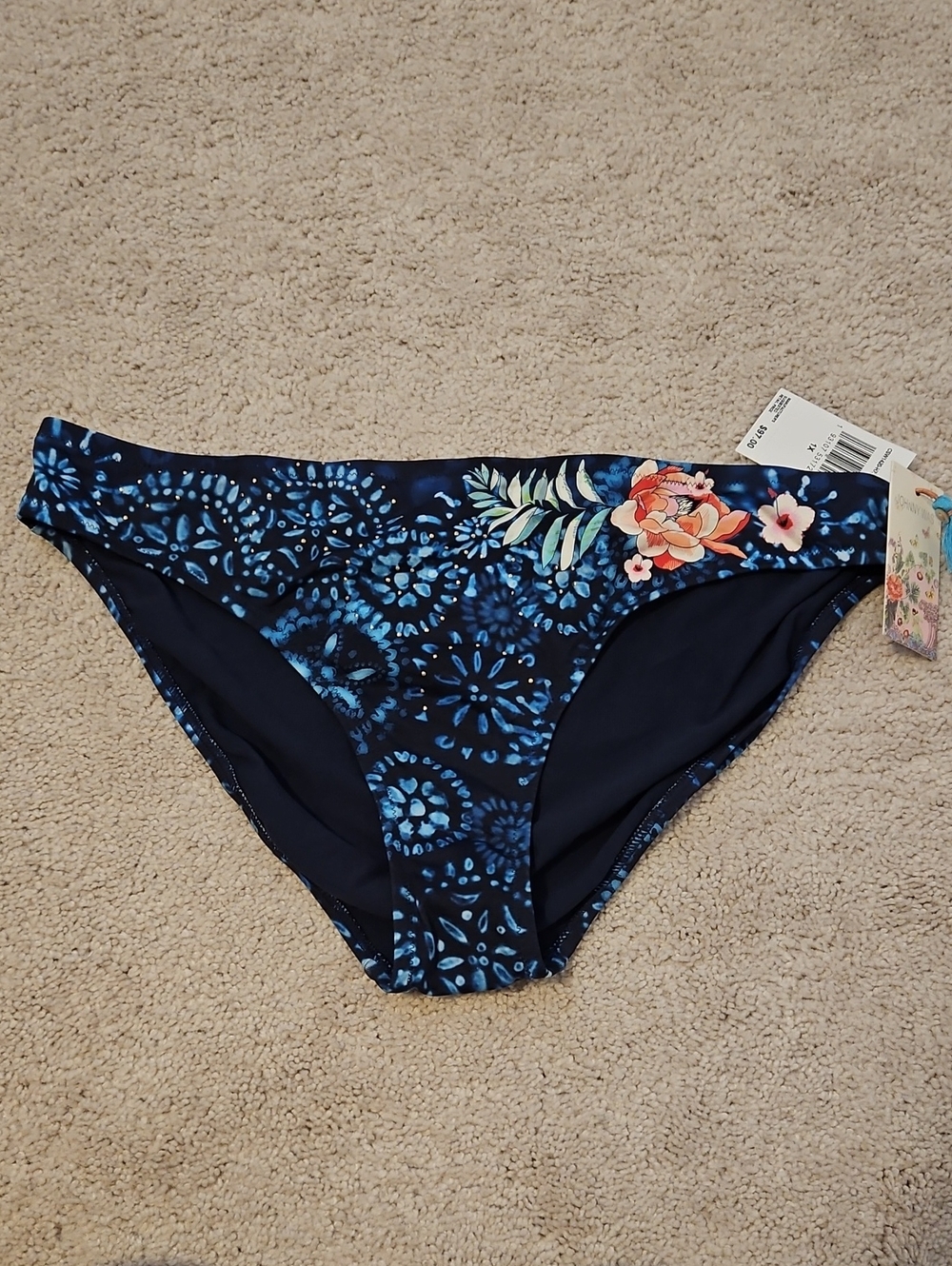 Johnny Was Navy Blue Floral Accent Women's Swim Bottoms 1x!